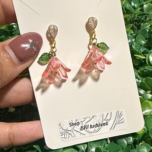 Chic Pink Floral Earrings with Gold Accents